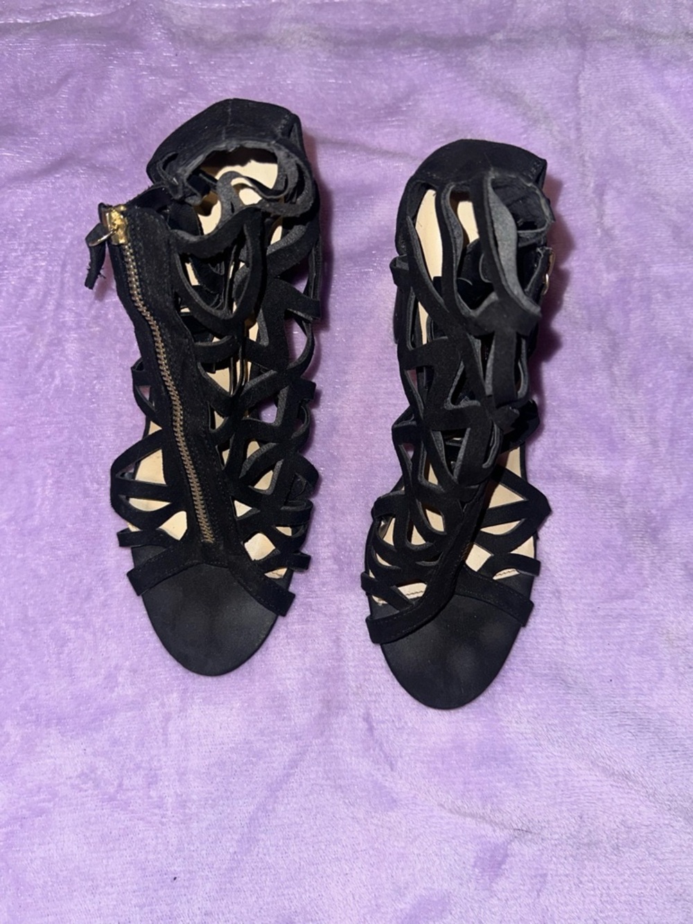 Black Strappy Lace-Up Women's Heeled Sandals